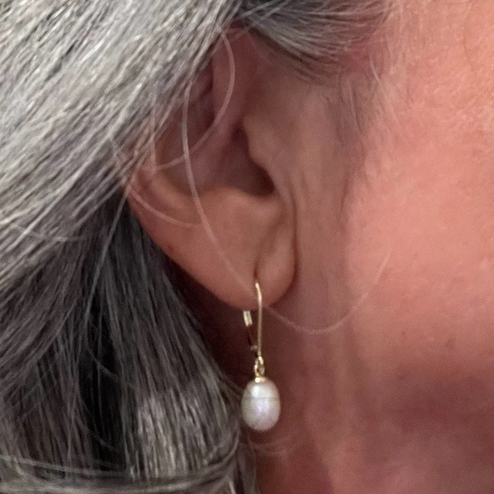 Girls Yellow Gold Handpicked Leverback Dangle Stud Pearl Earrings - Picture 7 of 8